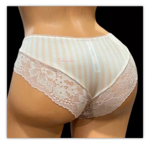 Victorias Secret Body Supersoft Satiny Striped Lace waist Hiphugger panty Pink - Picture 5 of 8